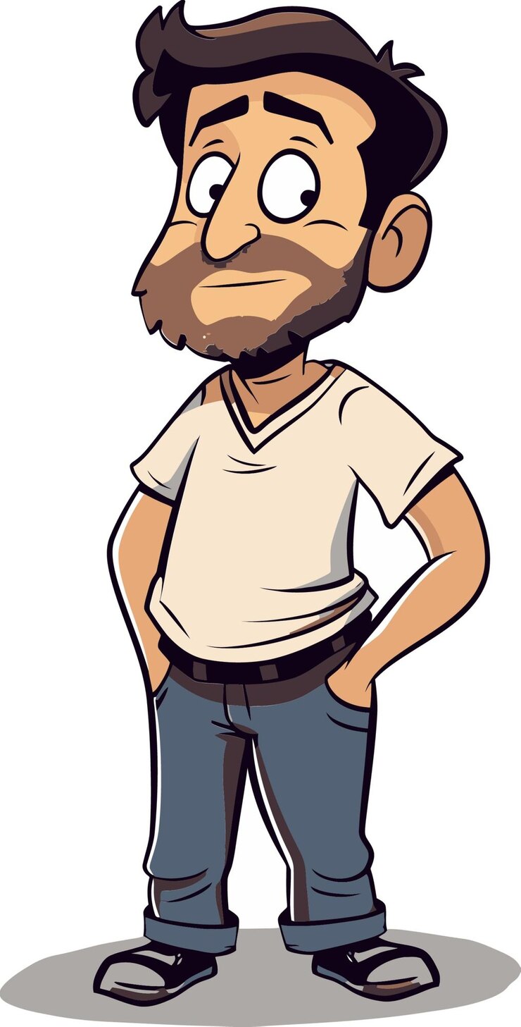 Vetor um desenho animado de um homem com barba e jeans no rosto