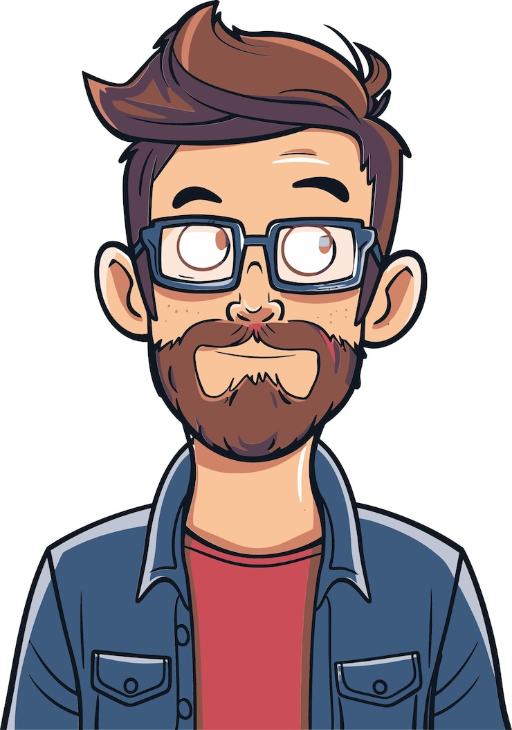 Vetor um desenho animado de um homem com óculos e barba