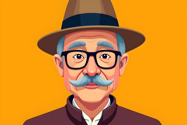 Vetor um desenho animado de um homem com óculos e bigode