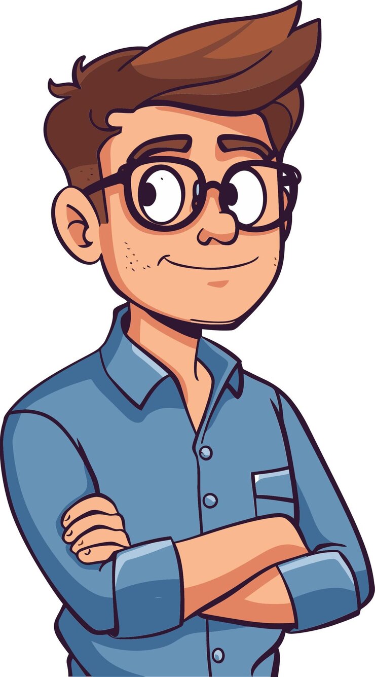 Vetor um desenho animado de um homem com óculos e uma camisa que diz " sou um homem feliz "