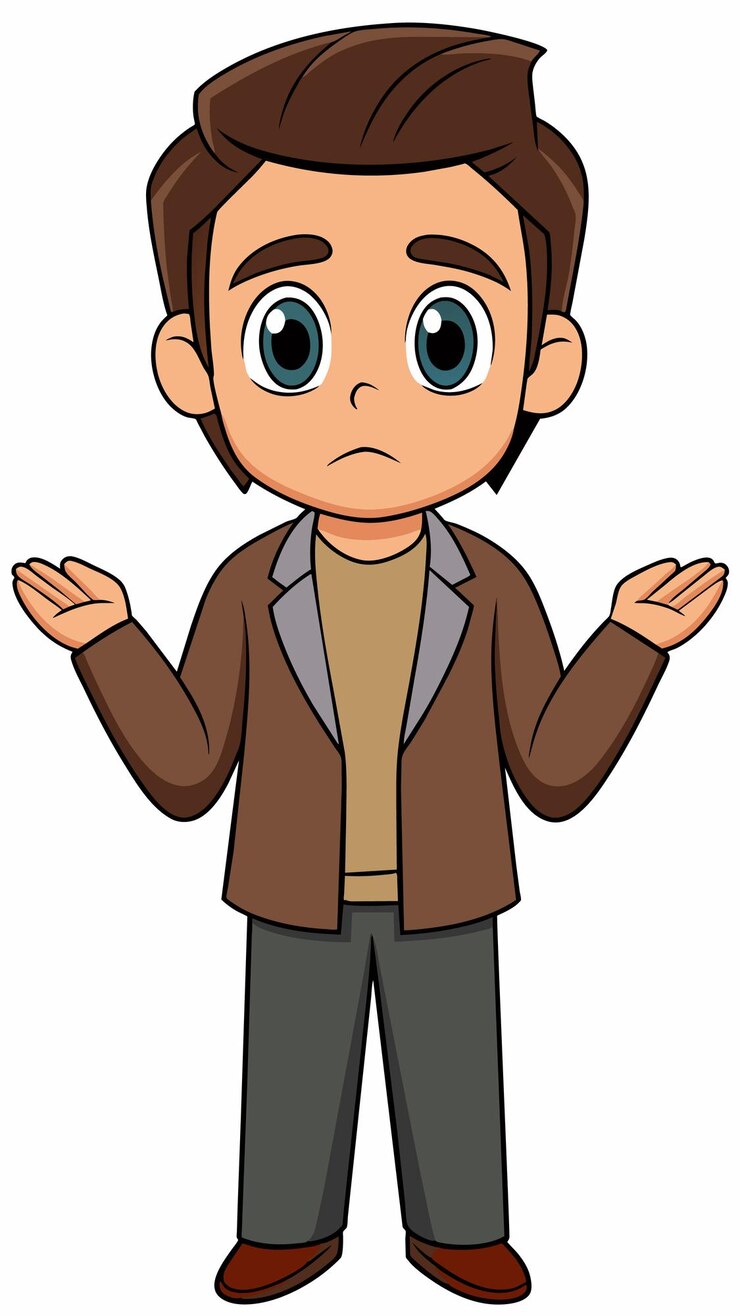 Vetor um desenho animado de um homem com um rosto triste e as mãos nos bolsos