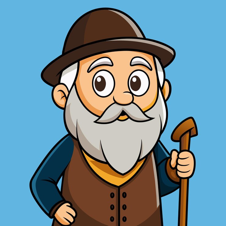 Vetor um desenho animado de um homem com uma bengala e um chapéu