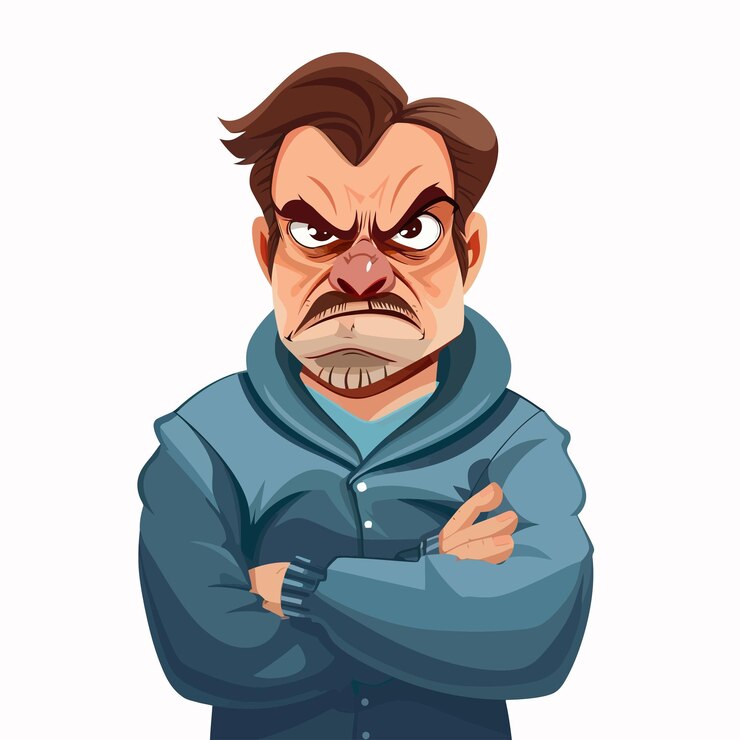 Vetor um desenho animado de um homem com uma expressão de raiva