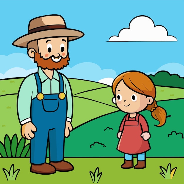 Vetor um desenho animado de um homem e uma menina com um chapéu de cowboy