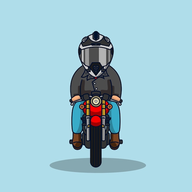 Vetor um desenho animado de um homem em uma motocicleta com um capacete.