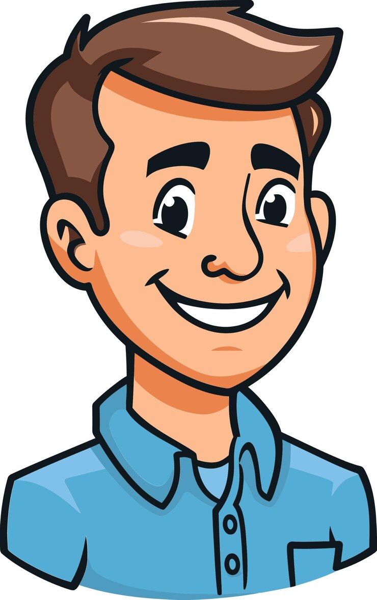 Vetor um desenho animado de um homem sorrindo com um rosto sorridente