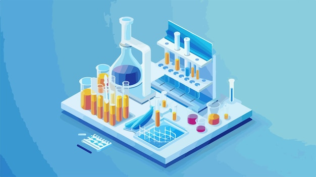 um desenho animado de um laboratório químico com um fundo azul