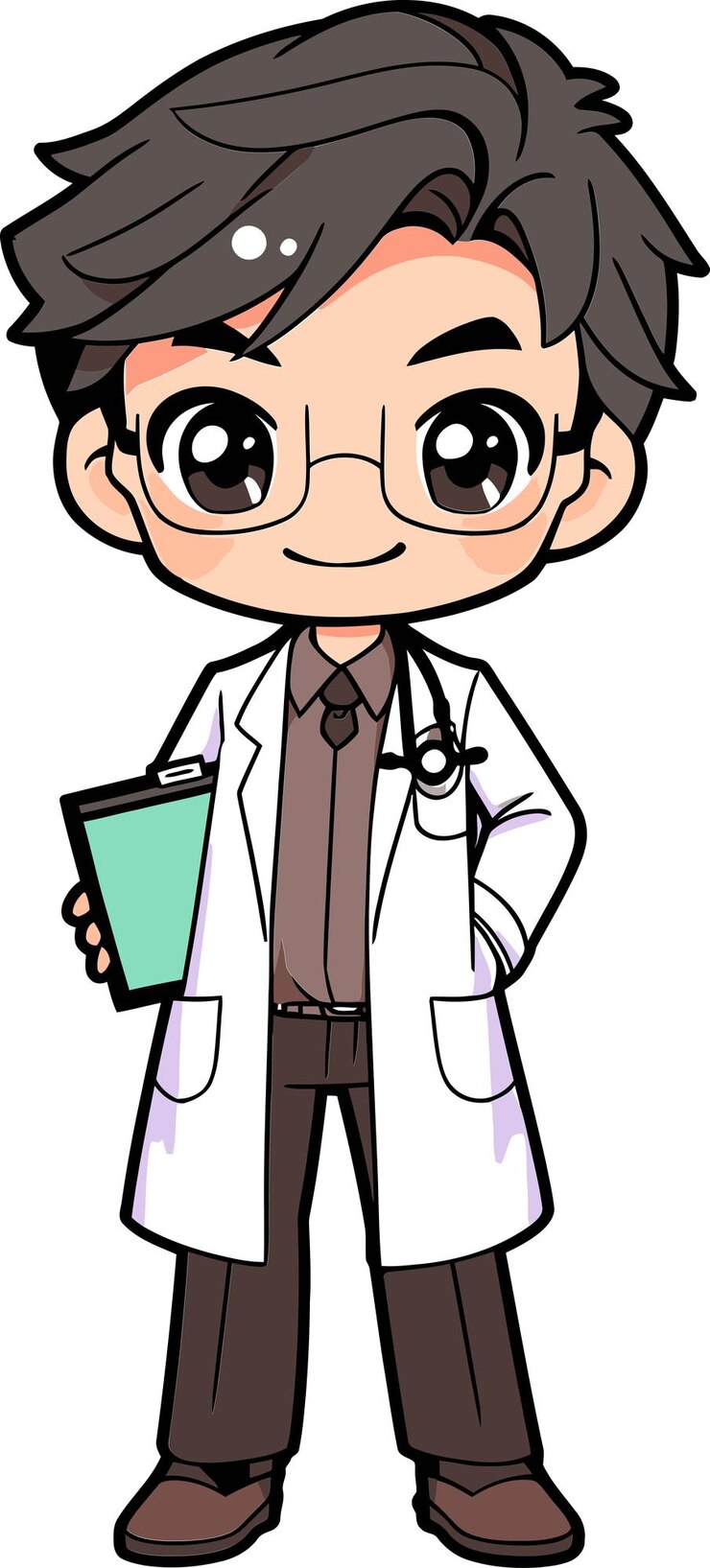 Vetor um desenho animado de um médico com óculos e uma bata de laboratório