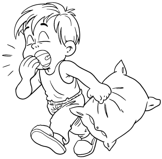 um desenho animado de um menino comendo um porco e um porco