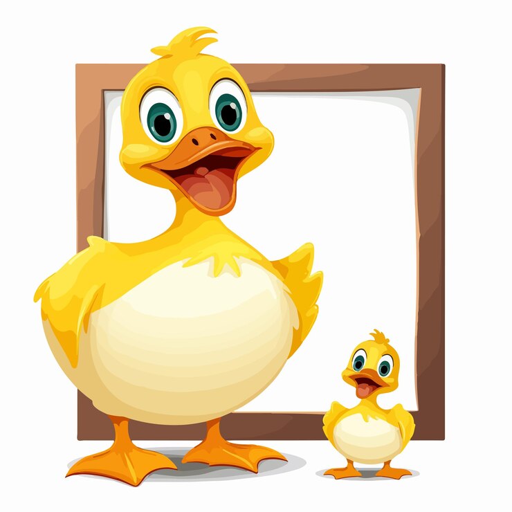 Vetor um desenho animado de um pato e uma foto de um patinho