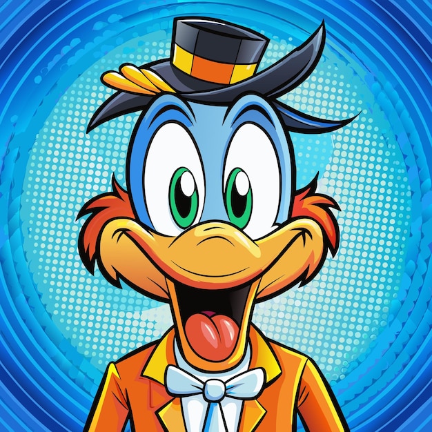 Vetor um desenho animado de um pato vestindo um chapéu de topo com uma gravata