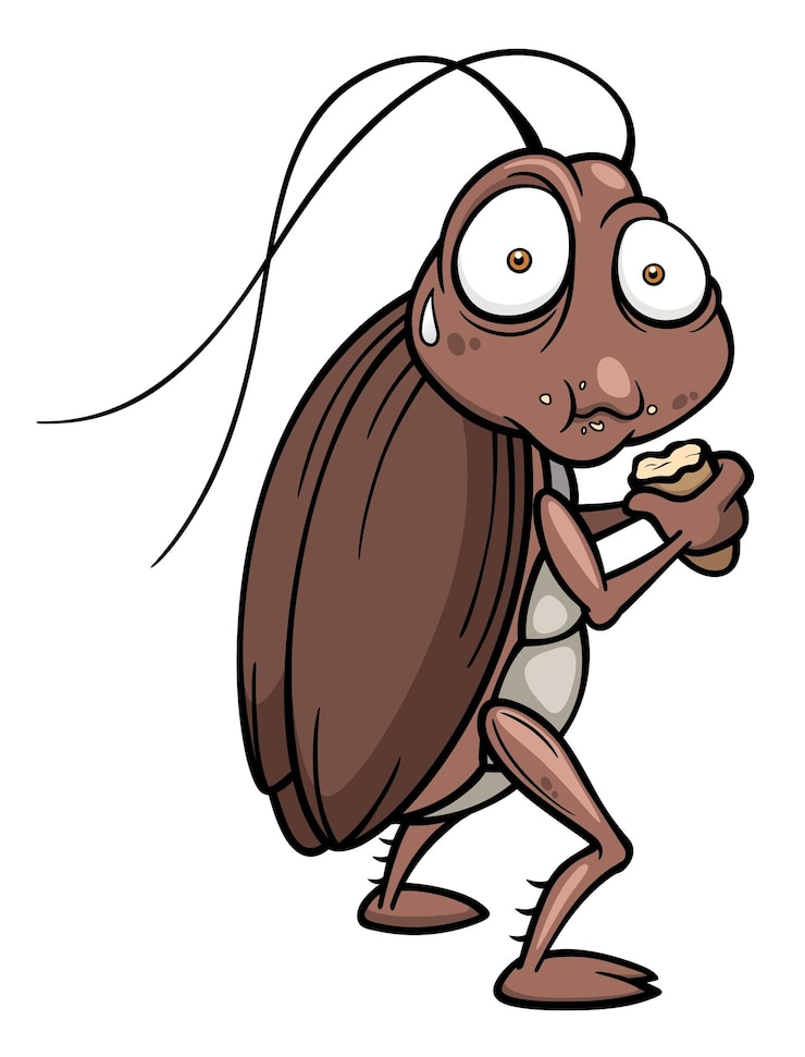 Vetor um desenho animado de uma barata comendo um pedaço de comida com um inseto nele