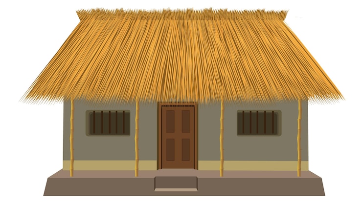 Vetor um desenho animado de uma cabana com um telhado de palha
