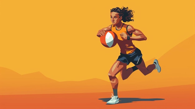 Vetor um desenho animado de uma mulher jogando voleibol com um fundo amarelo