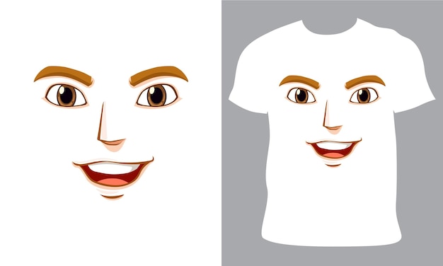 Um desenho animado do rosto de um menino com uma camiseta.