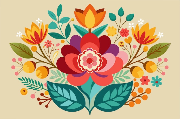 um desenho colorido com uma flor e folhas