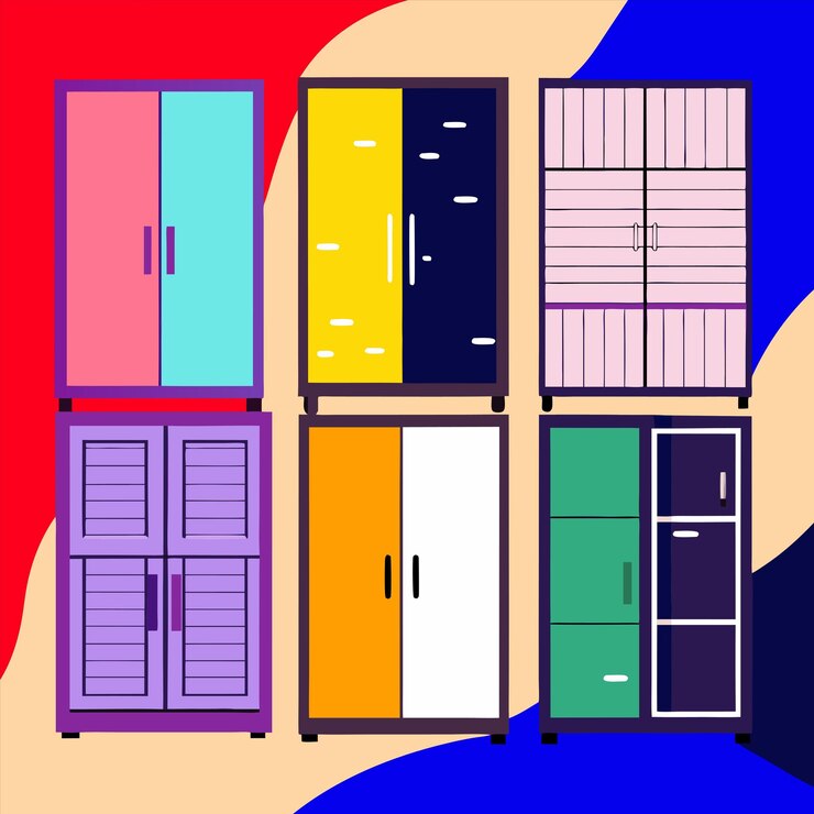 Vetor um desenho colorido de uma sala com um fundo azul e laranja