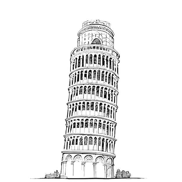 Vetor um desenho da torre inclinada de pisa