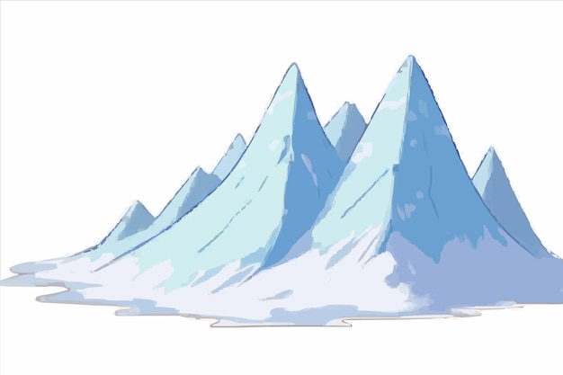 Um desenho de algumas montanhas cobertas de neve com neve e gelo