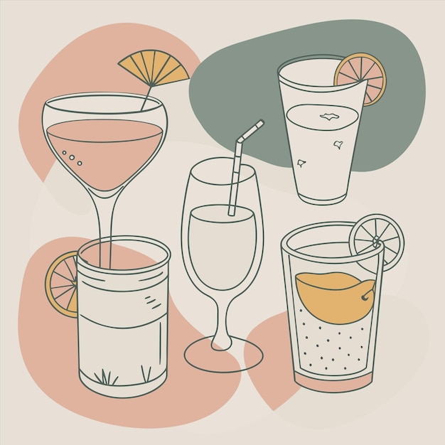 um desenho de bebidas com uma cunha de limão e dois copos com limonada na parte superior