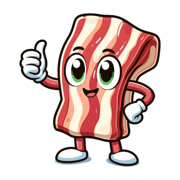 Um desenho de desenho animado de bacon com o polegar para cima