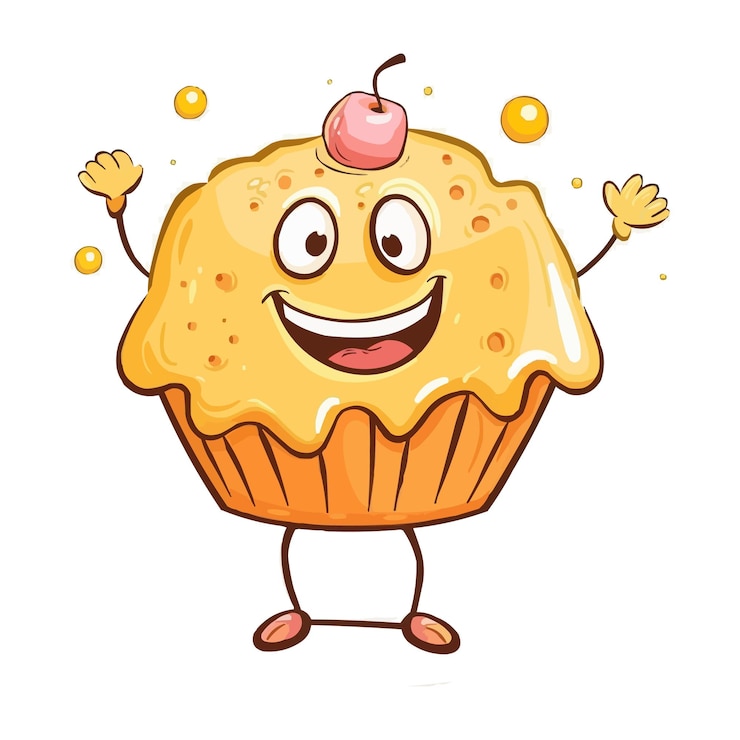 Vetor um desenho de desenho animado de um cupcake com um rosto sorridente nele