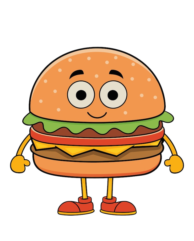Vetor um desenho de desenho animado de um hambúrguer com olhos e olhos