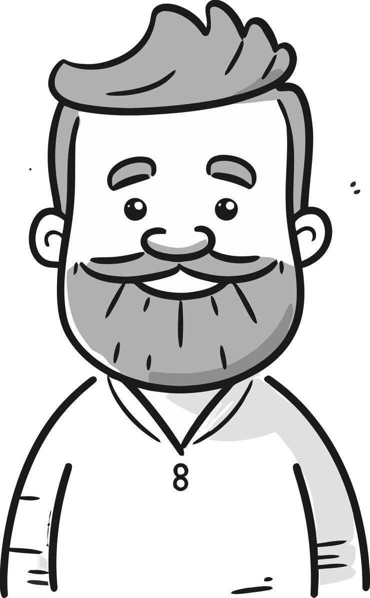 Vetor um desenho de desenho animado de um homem com bigode e barba