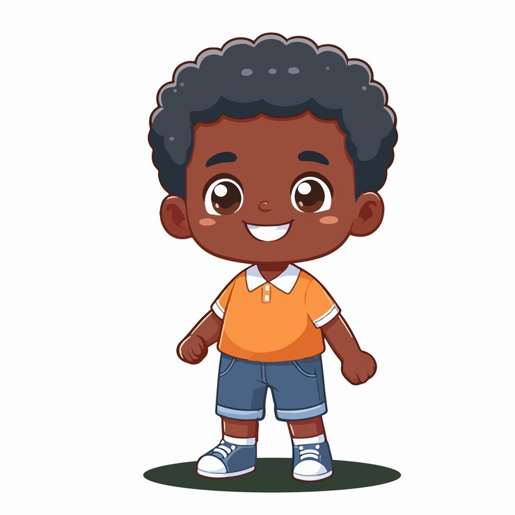 Vetor um desenho de desenho animado de um menino com uma camisa laranja