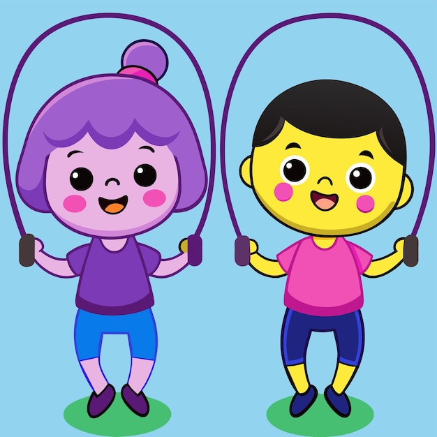 Vetor um desenho de desenho animado de um menino e uma menina segurando um balanço