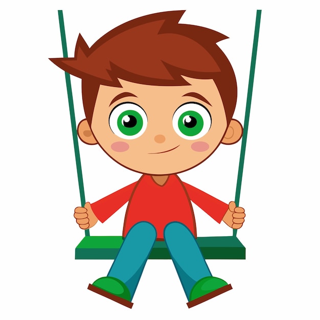 Um desenho de desenho animado de um menino em um balanço