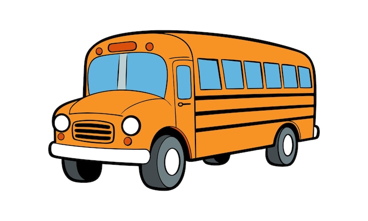 Vetor um desenho de desenho animado de um ônibus escolar com a palavra a palavra nele