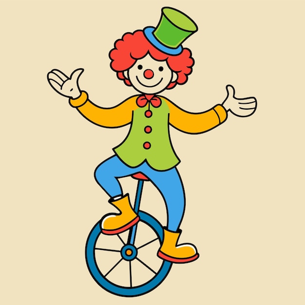 Vetor um desenho de desenho animado de um palhaço em uma bicicleta com as palavras leprechaun sobre ele