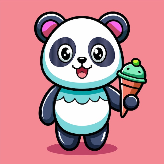 um desenho de desenho animado de um panda com um cone de sorvete