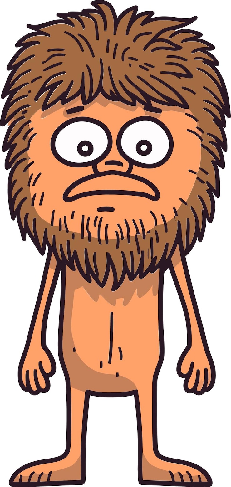 Vetor um desenho de desenho animado de um personagem de desenho desenhado com uma expressão triste