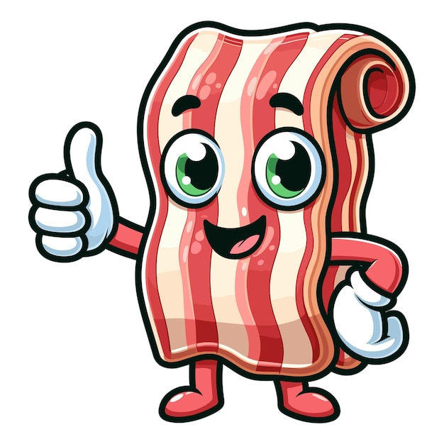 Um desenho de desenho animado de um sanduíche de bacon com um polegar para cima