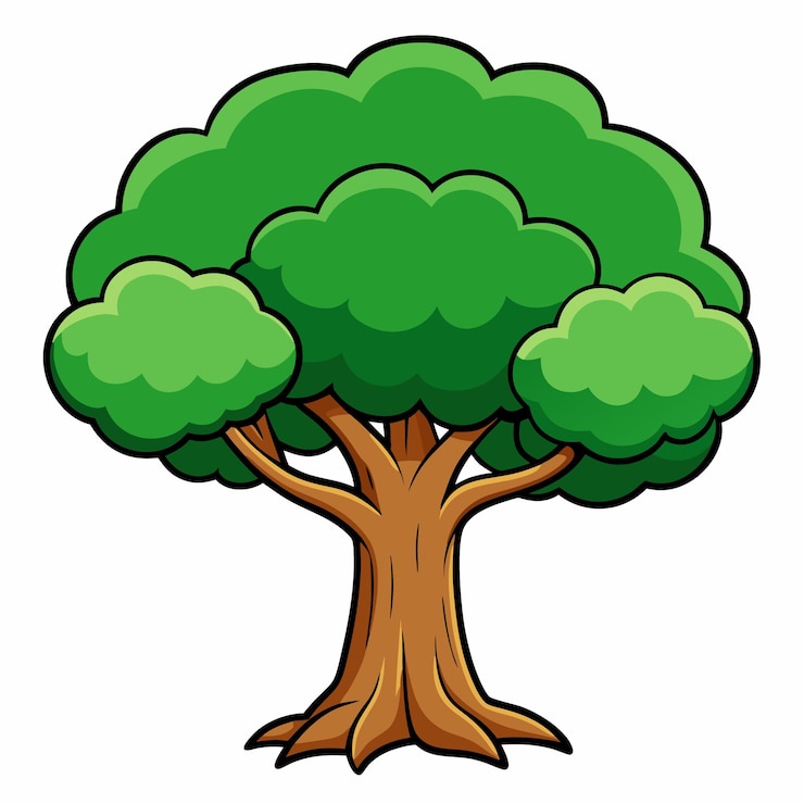Vetor um desenho de desenho animado de uma árvore com uma árvore verde nele
