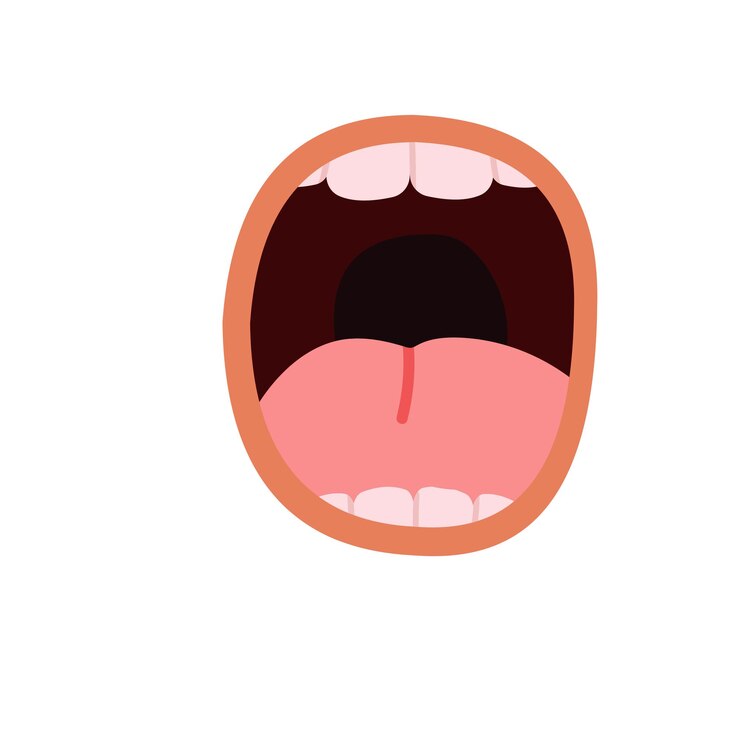 Vetor um desenho de desenho animado de uma boca com uma boca cheia de dentes