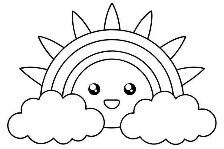 Vetor um desenho de desenho animado de uma cabeça de sol com nuvens no céu