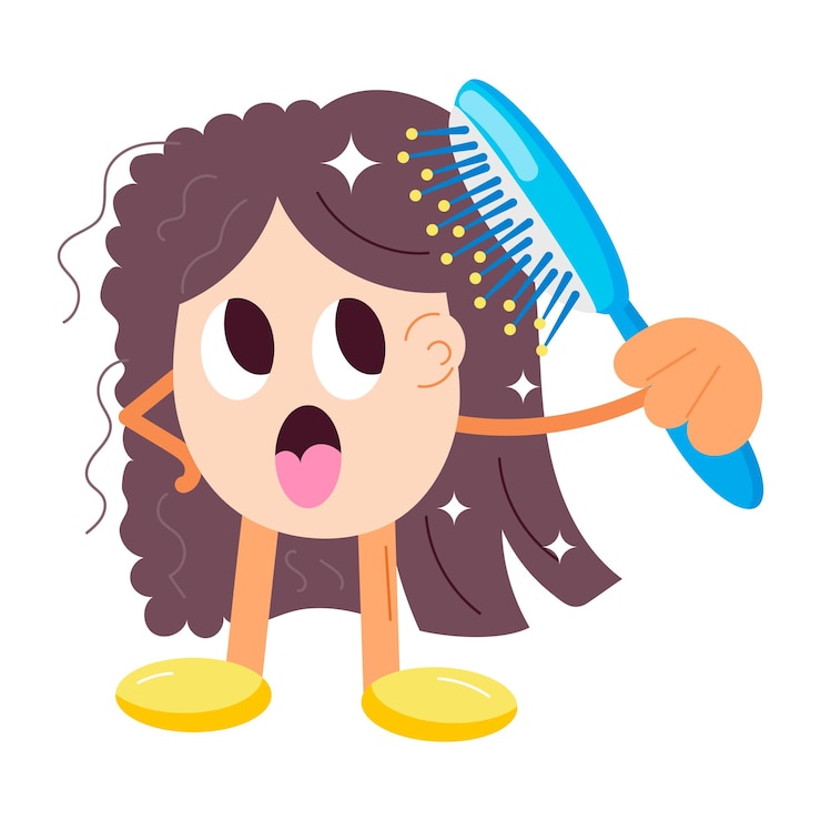 Vetor um desenho de desenho animado de uma mulher segurando uma escova com uma escova em sua boca