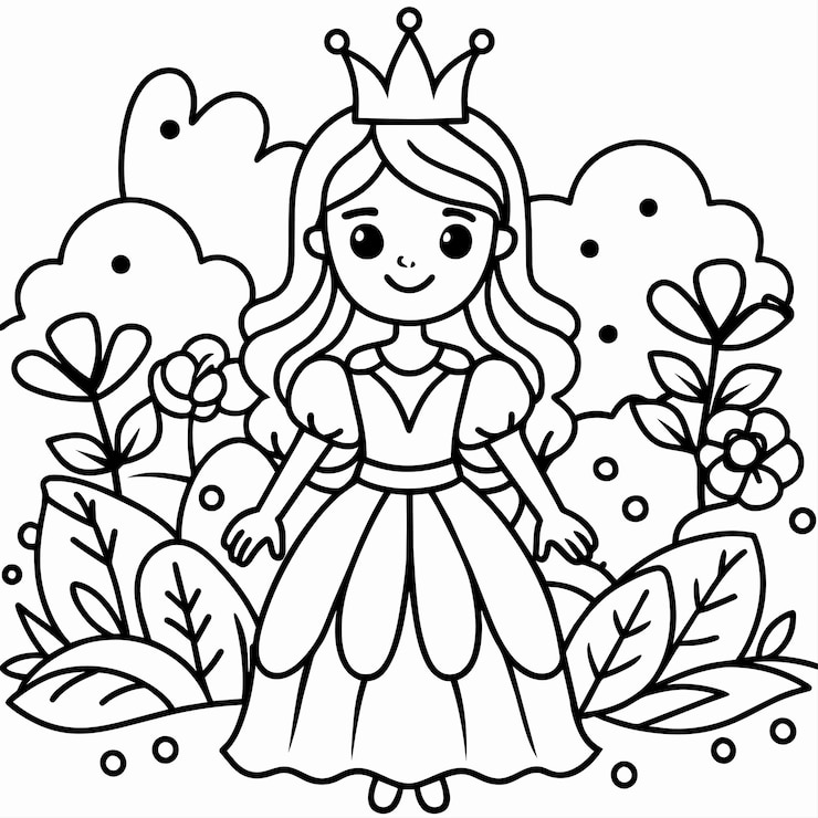 Vetor um desenho de desenho animado de uma princesa página de coloração