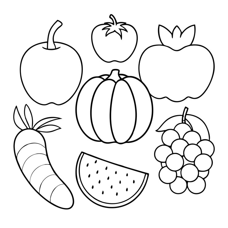 Vetor um desenho de frutas, incluindo maçãs, uvas e bananas