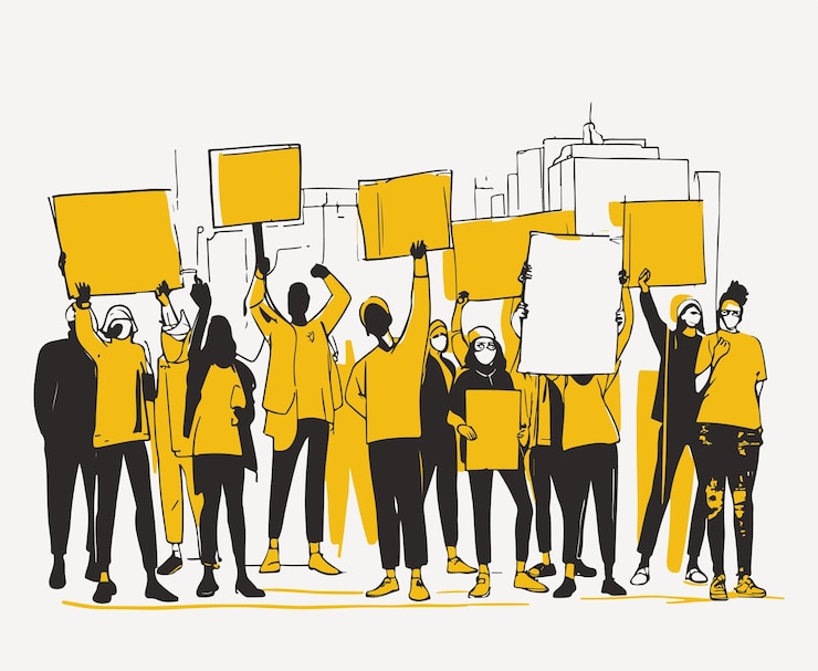 Vetor um desenho de jovens protestando