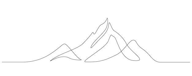 Um desenho de linha contínua da vista superior da paisagem da cordilheira dos montes em estilo linear simples