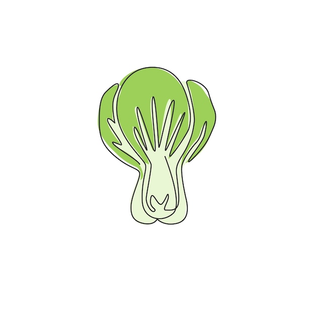 Vetor um desenho de linha contínua de bok choy verde orgânico pakchoi deixa ilustração de design vegetal