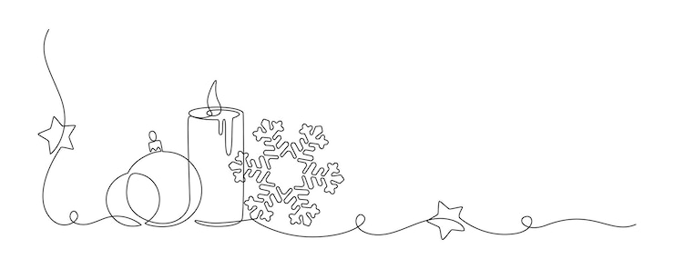 Vetor um desenho de linha contínua de cartão de saudação de natal vela festiva com floco de neve e brinquedo de árvore de natal para o inverno conceito de feriado de natal em estilo linear simples ilustração vetorial de contorno doodle