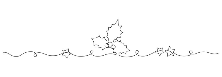 Vetor um desenho de linha contínua de holly de natal cartão de saudação festivo e banner com design de visco em estilo linear simples traço editável ilustração vetorial do contorno do doodle