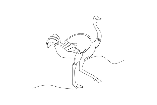 Um desenho de linha contínua de um avestruz conceito animal ilustração gráfica vetorial de desenho de linha única