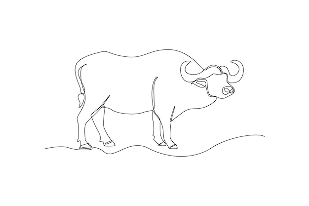 Um desenho de linha contínua de um búfalo conceito animal ilustração gráfica vetorial de desenho de linha única