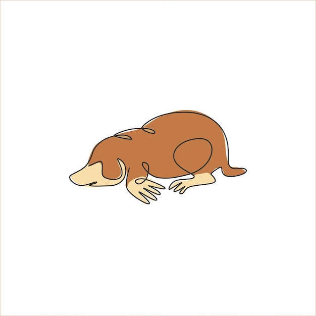 Um desenho de linha contínua do logotipo bonito da toupeira do gramado roedor animal design vetor ícone ilustração